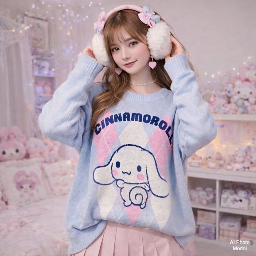 Cinnamoroll Sanrio Junior XXL‎ Blue Graphic Knit Sweater Cozy Kawaii